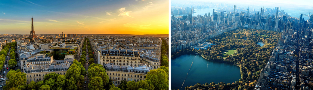 Paris and New York skylines